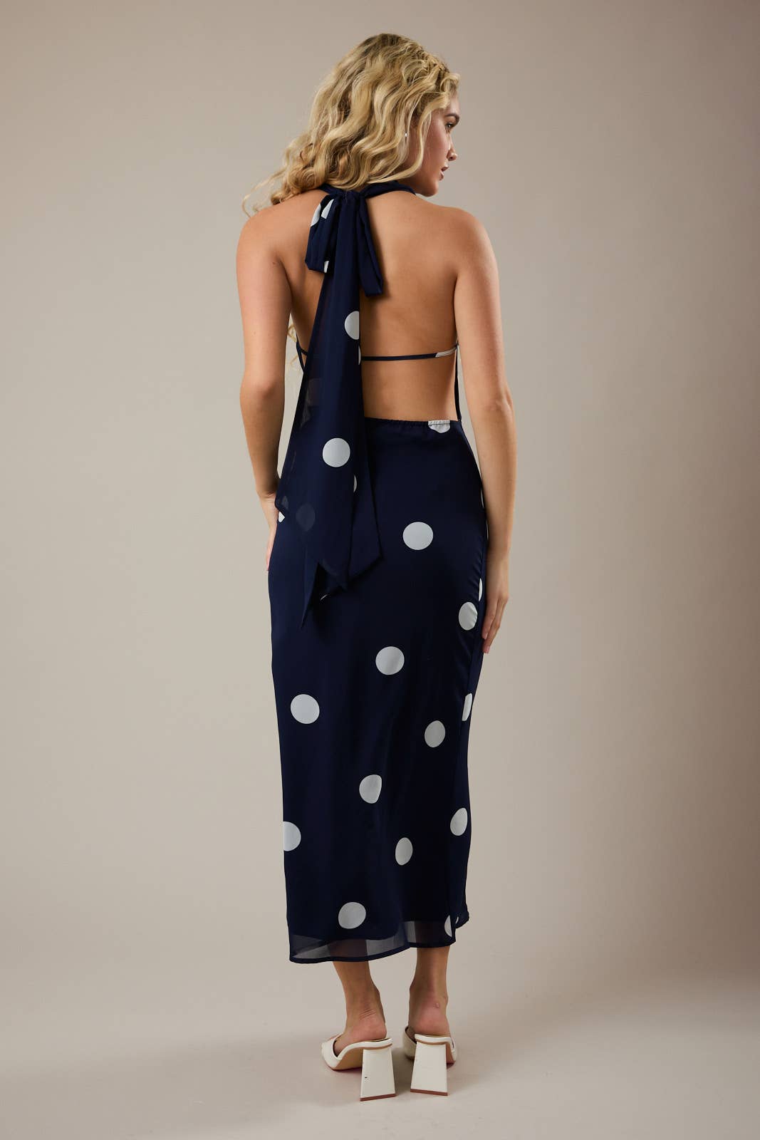 POLKA DOT MAXI DRESS WITH ATTACHED SCARF LE LIS