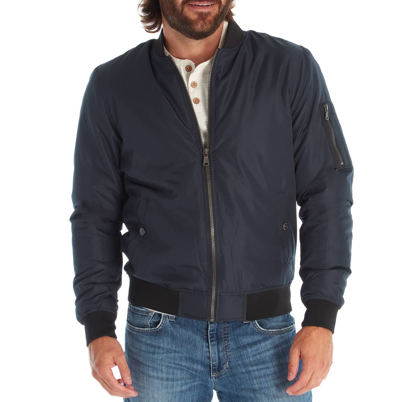Lewis Navy Sherpa Lined Bomber Jacket