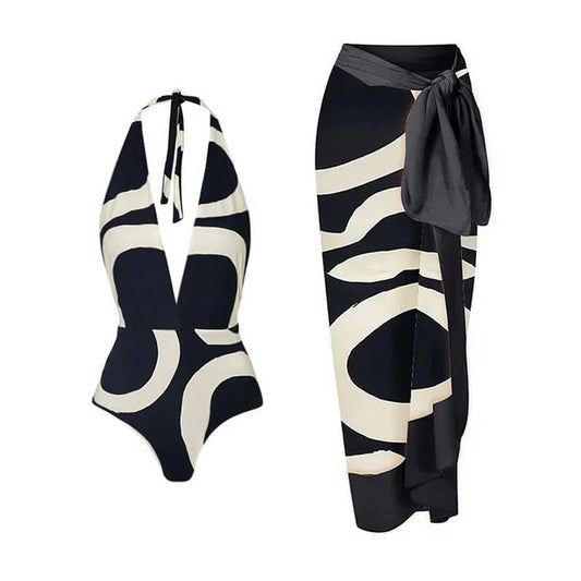 Halter One Piece Swimsuit & Cover Up