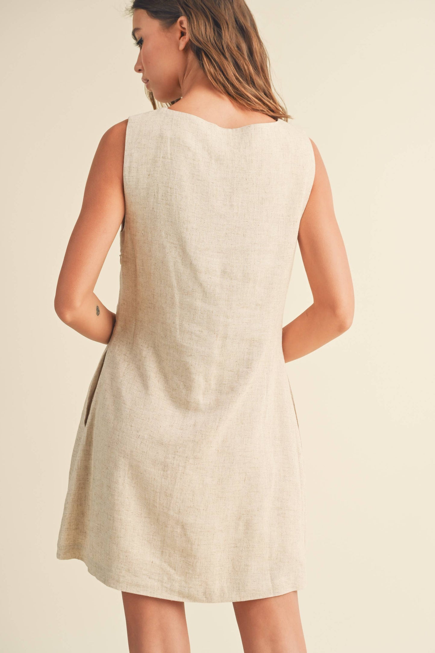 NAMI LINEN SQUARE NECK MINI DRESS