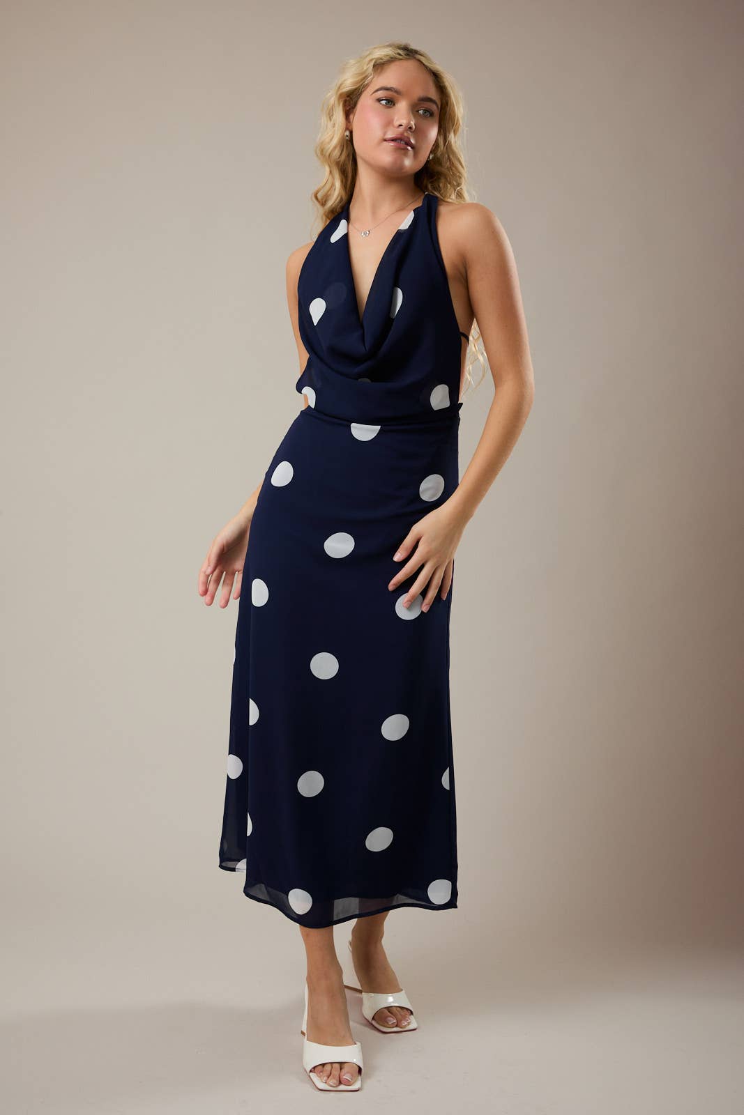 POLKA DOT MAXI DRESS WITH ATTACHED SCARF LE LIS