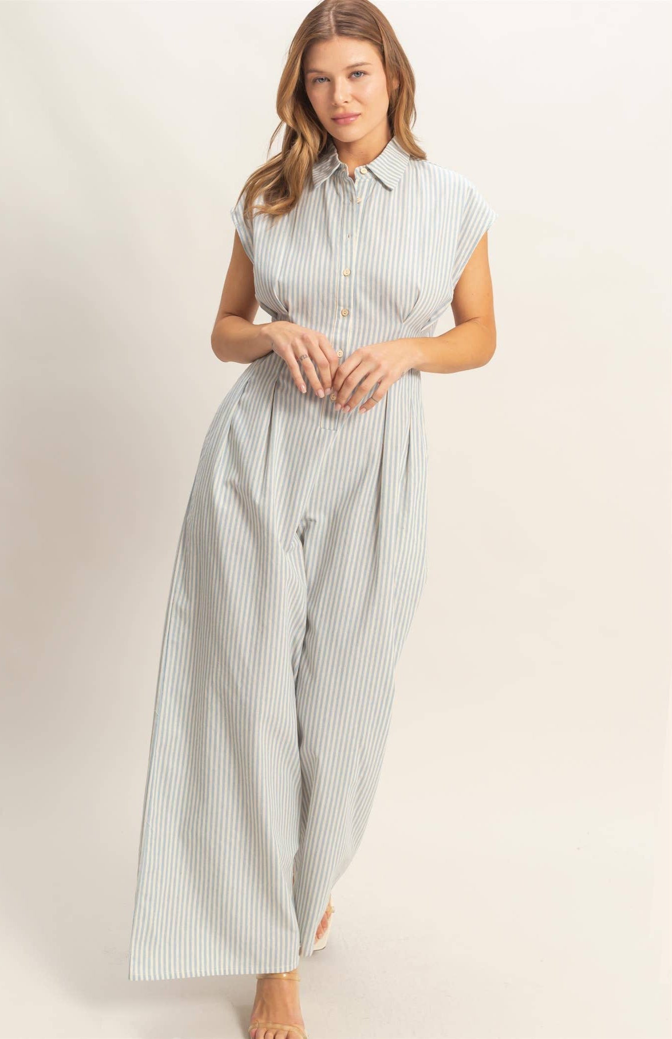 Striped Button Down Jumpsuit HYFVE