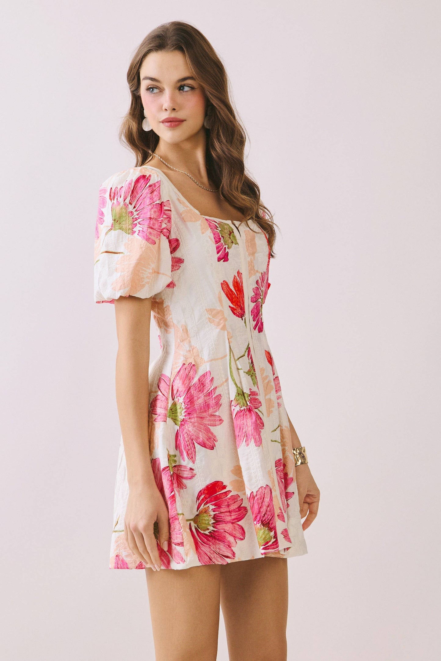 CD06663-Floral Print Flare skirt Fit And Flare Mini Dress TCEC