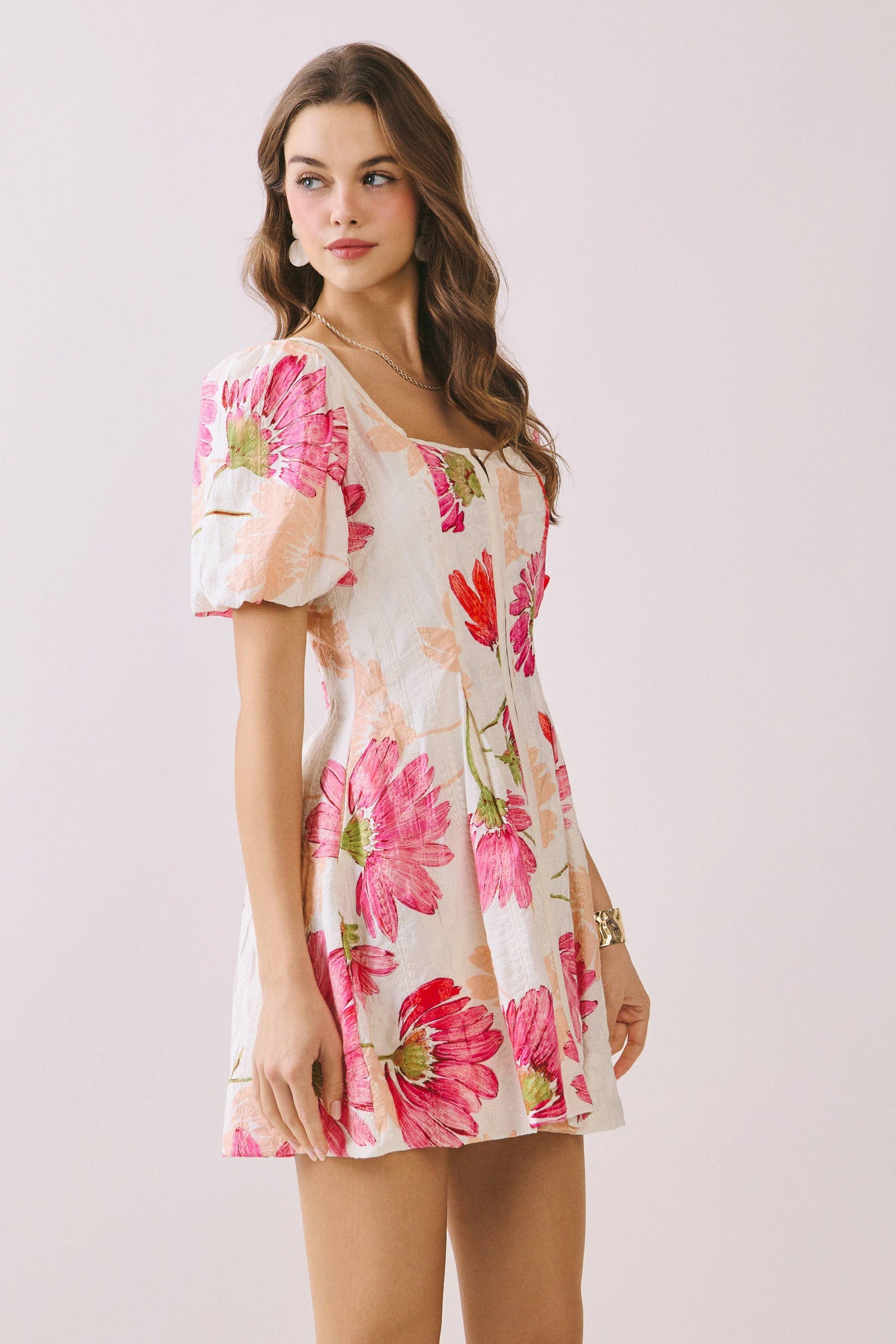 CD06663-Floral Print Flare skirt Fit And Flare Mini Dress TCEC