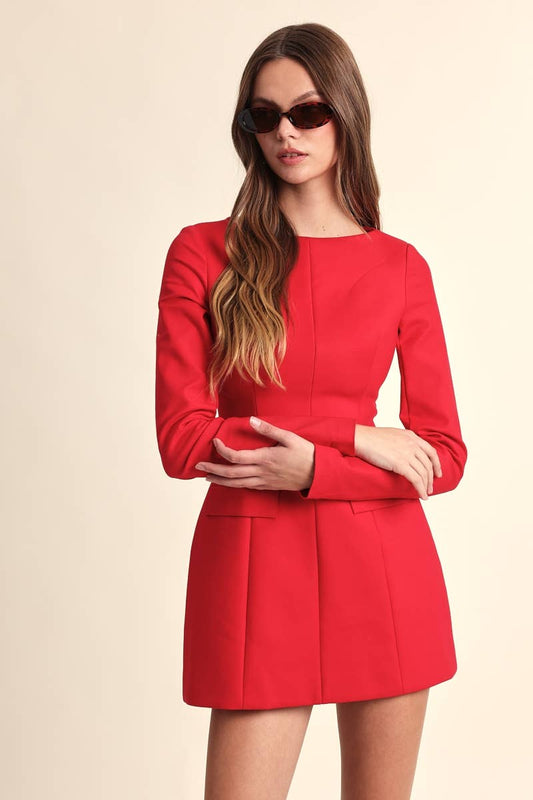 BOAT NECK LONG SLEEVE SLIM FIT-IN MINI DRESS Sky to Moon
