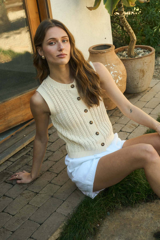 KNIT BOTTON DOWN VEST TOP