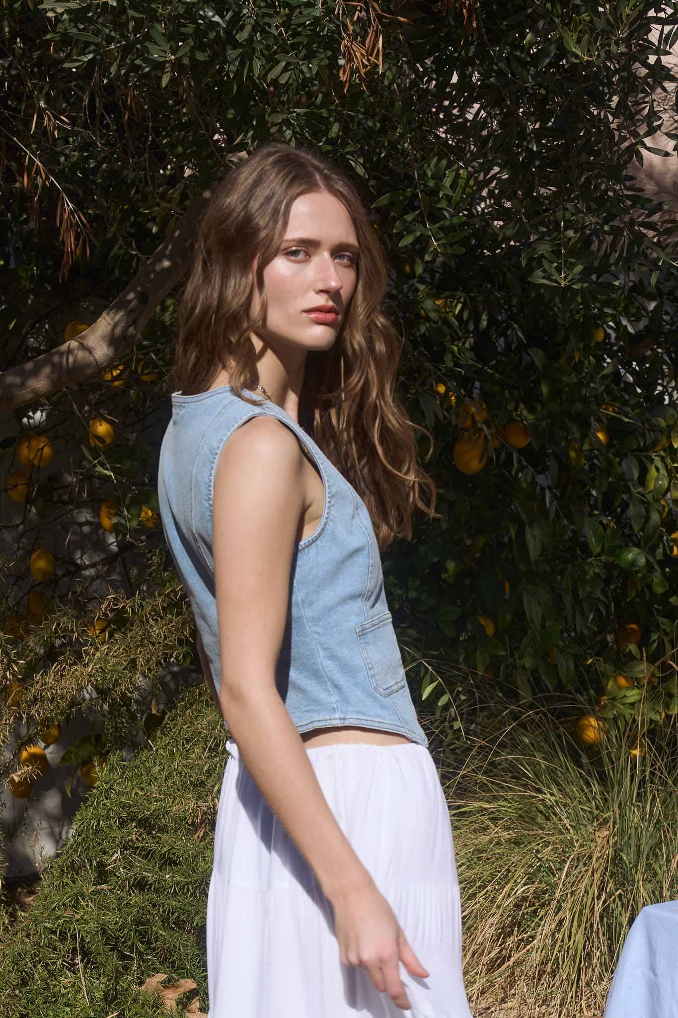 ROXY BUTTON DOWN DENIM VEST