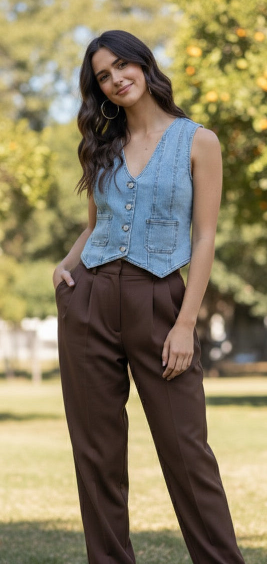 ROXY BUTTON DOWN DENIM VEST The Workshop Studio