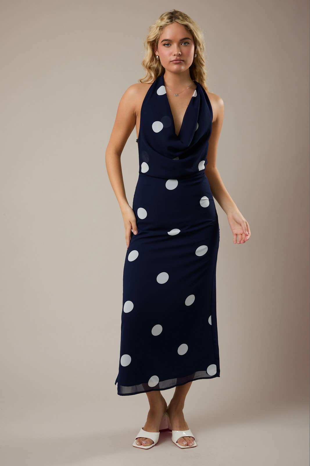 POLKA DOT MAXI DRESS WITH ATTACHED SCARF LE LIS