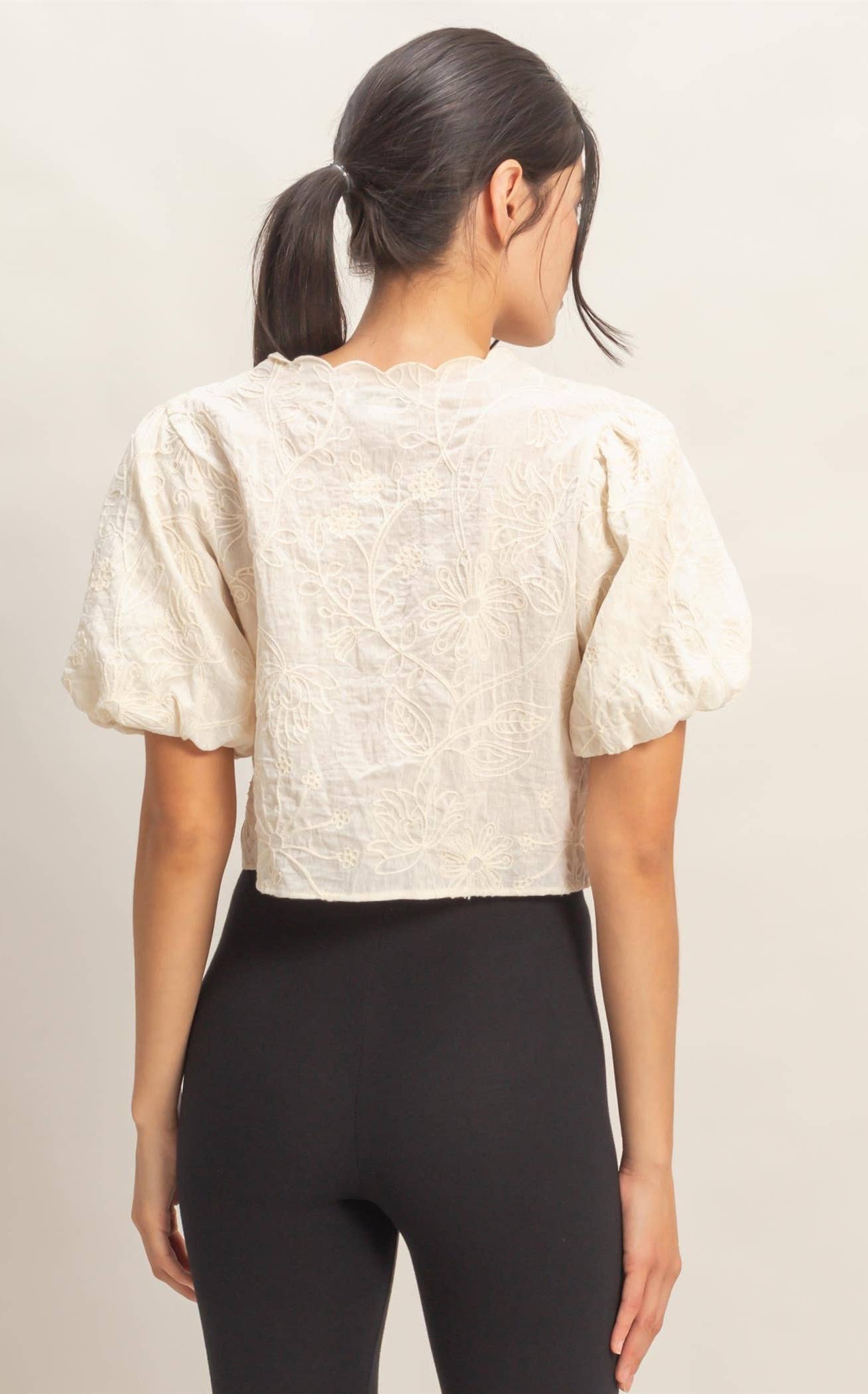 Floral Embroidered Tie-Front Top HYFVE
