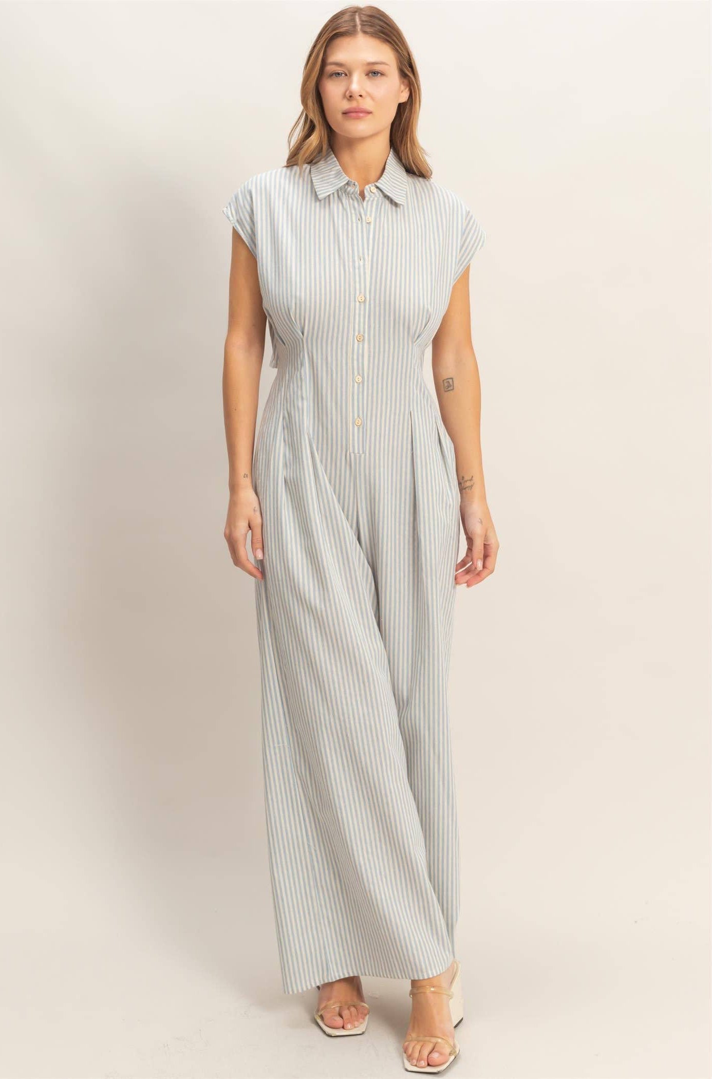 Striped Button Down Jumpsuit HYFVE