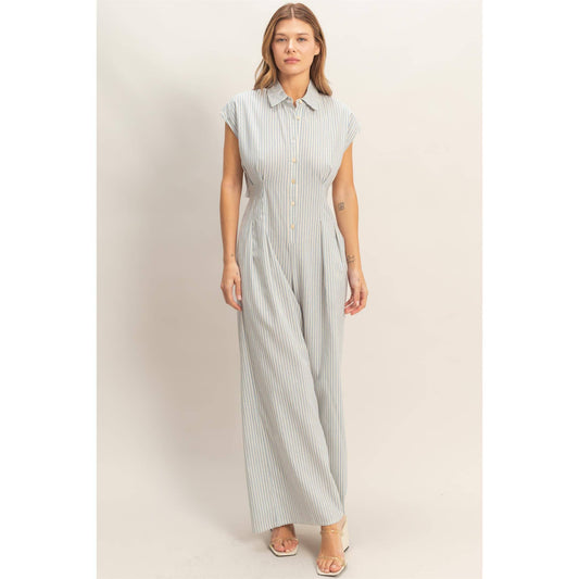 Striped Button Down Jumpsuit HYFVE