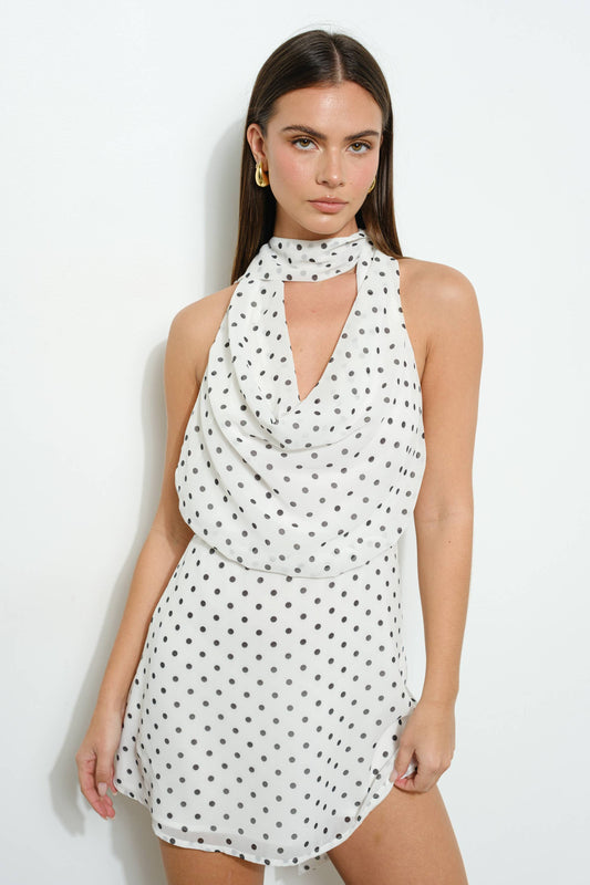 POLKADOT HALTER NECK MINI DRESS
