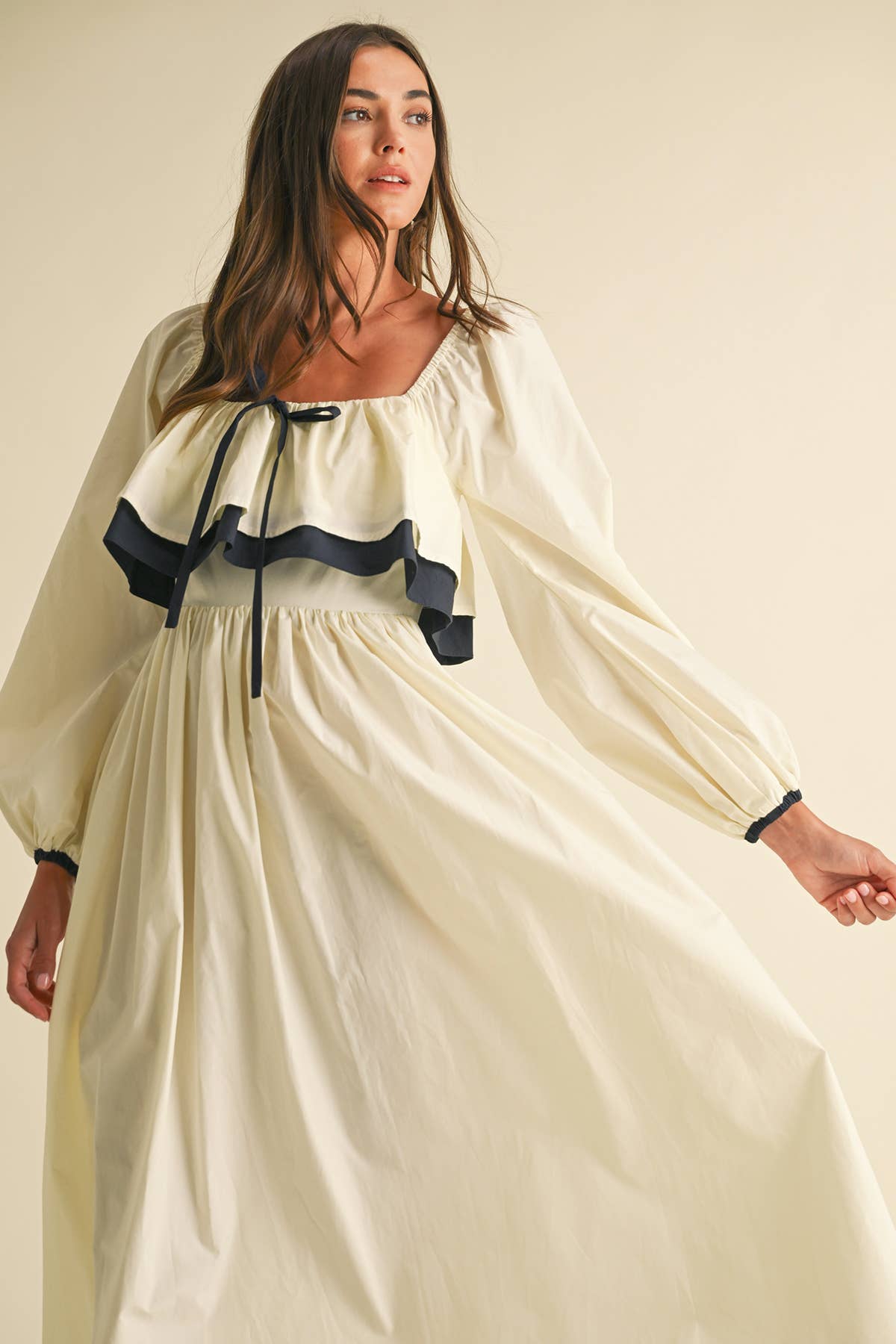 Karina Ruffle Long Sleeve Midi Cotton Dress