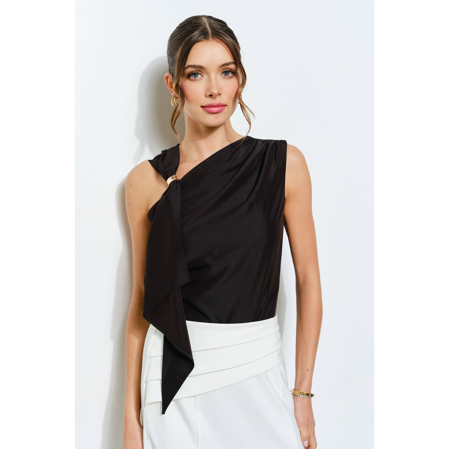 Asymmetric Drape Ring Detail Top INA