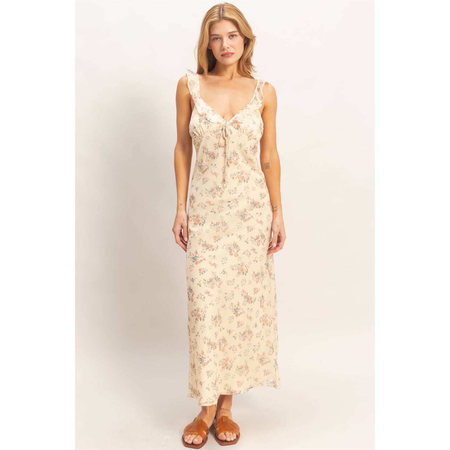 Floral Ruffle Strap Midi Dress HYFVE