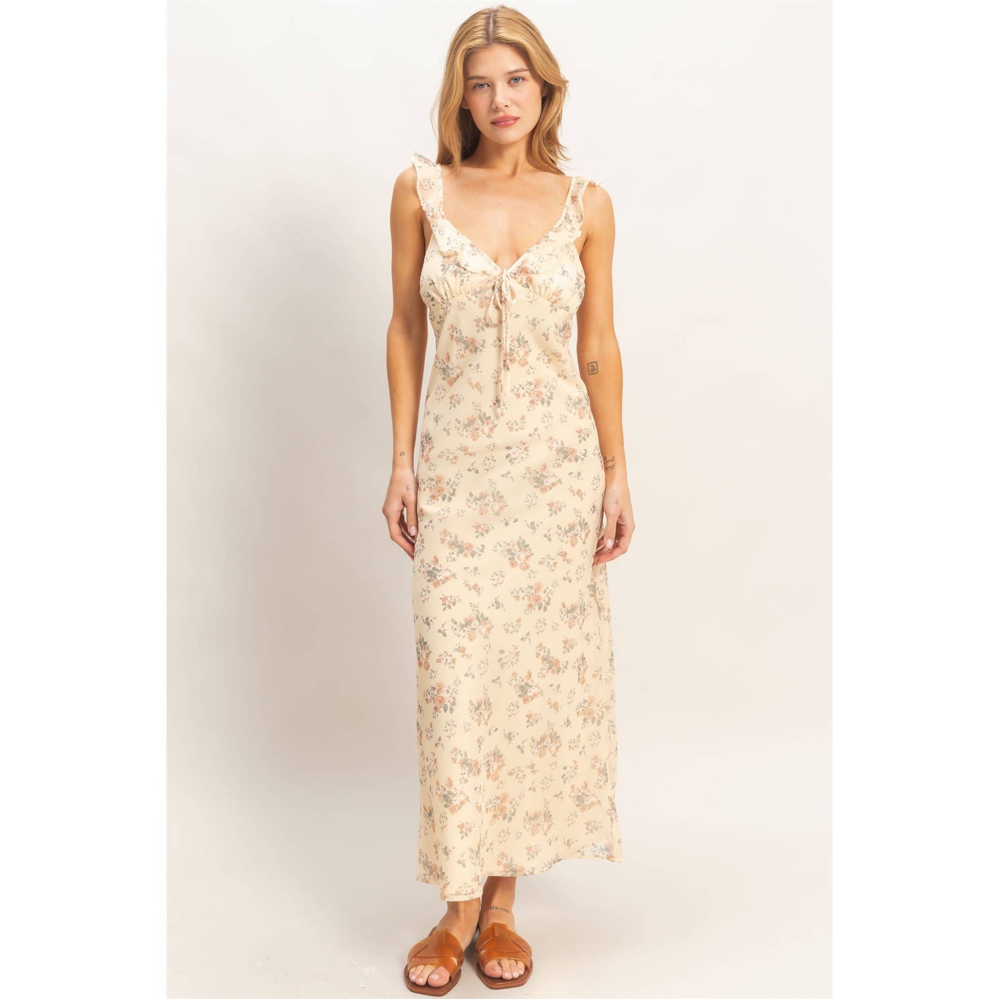 Floral Ruffle Strap Midi Dress HYFVE