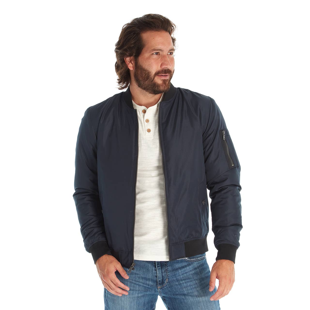 Lewis Navy Sherpa Lined Bomber Jacket