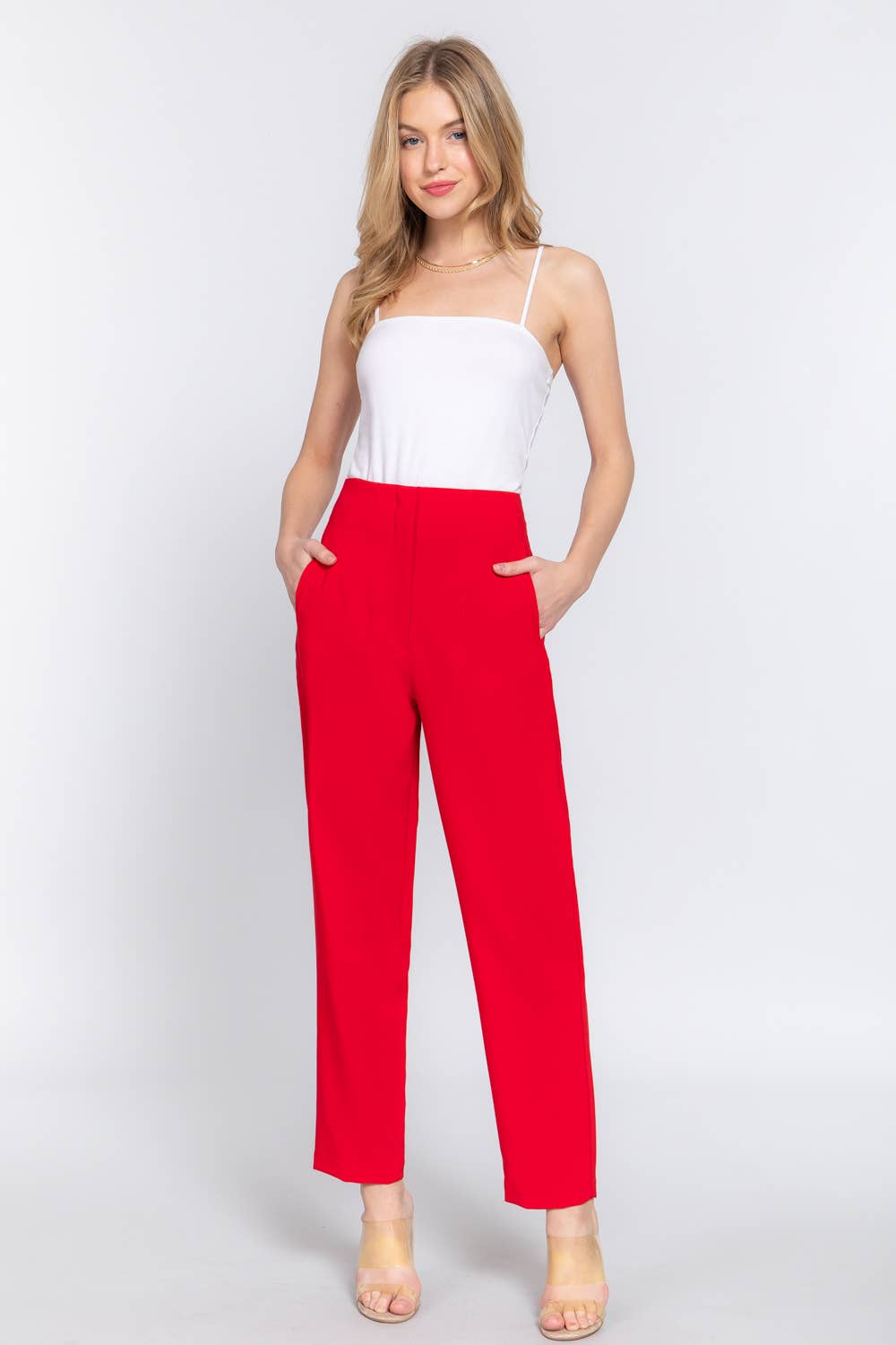 High Waist Pintuck Detail Long Pants Active Basic | Active USA