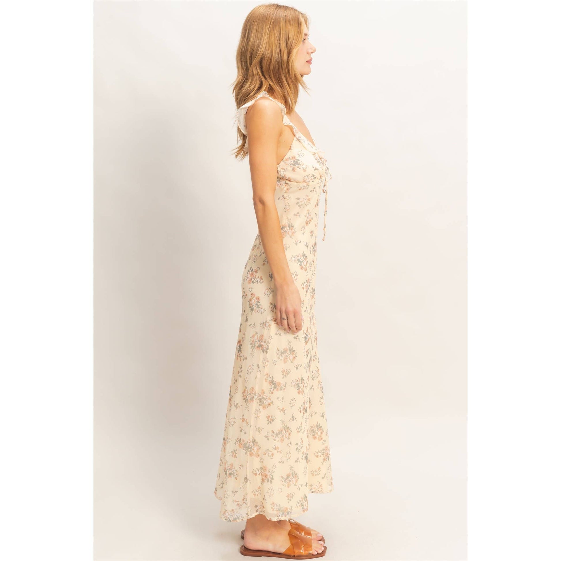 Floral Ruffle Strap Midi Dress HYFVE