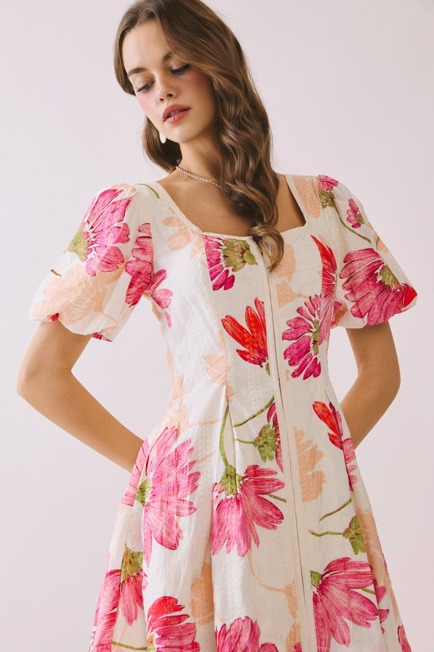 CD06663-Floral Print Flare skirt Fit And Flare Mini Dress TCEC