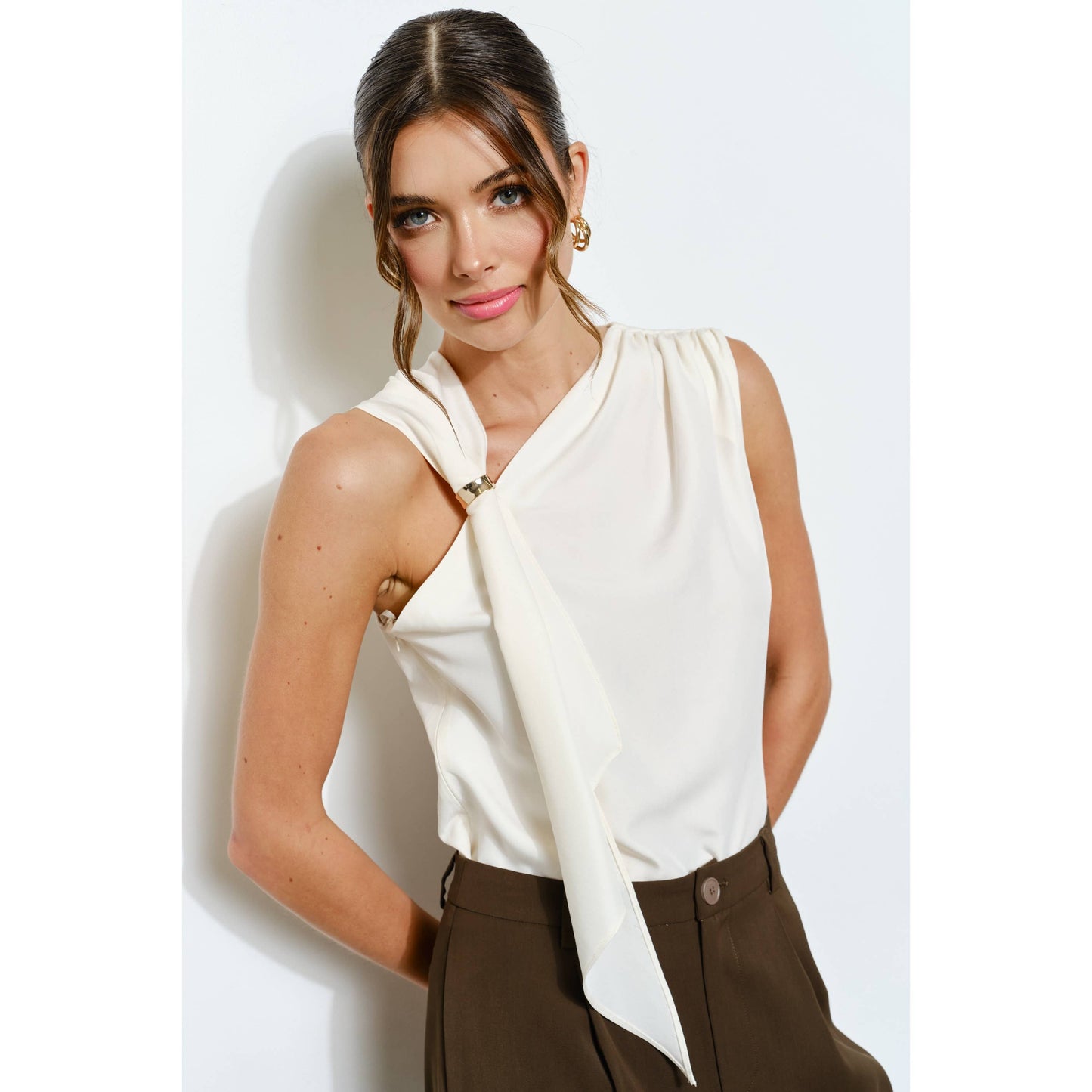 Asymmetric Drape Ring Detail Top INA