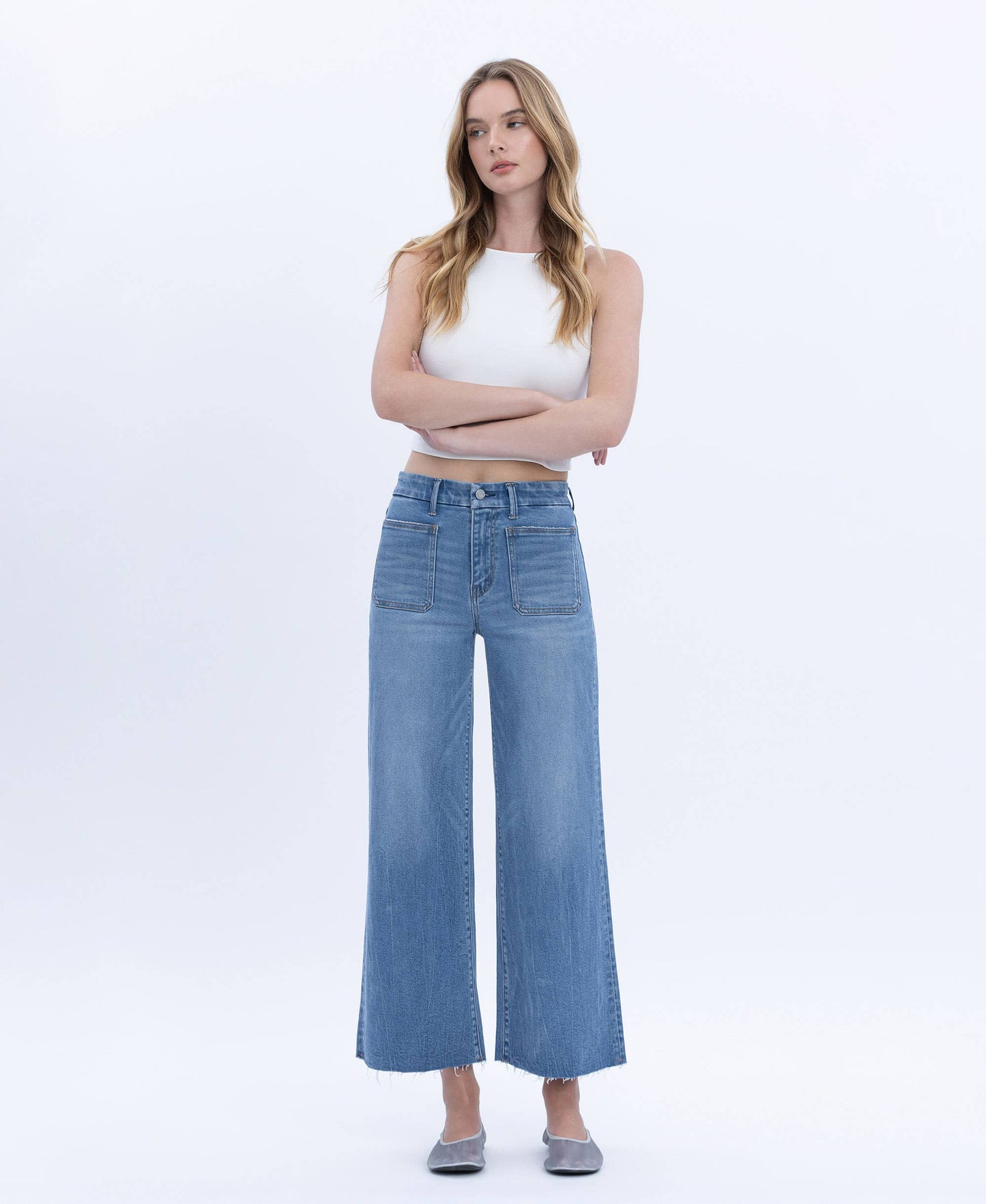 HIGH RISE COMFORT WAISTBAND CROP WIDE JEANS T6947 VERVET by FLYING MONKEY