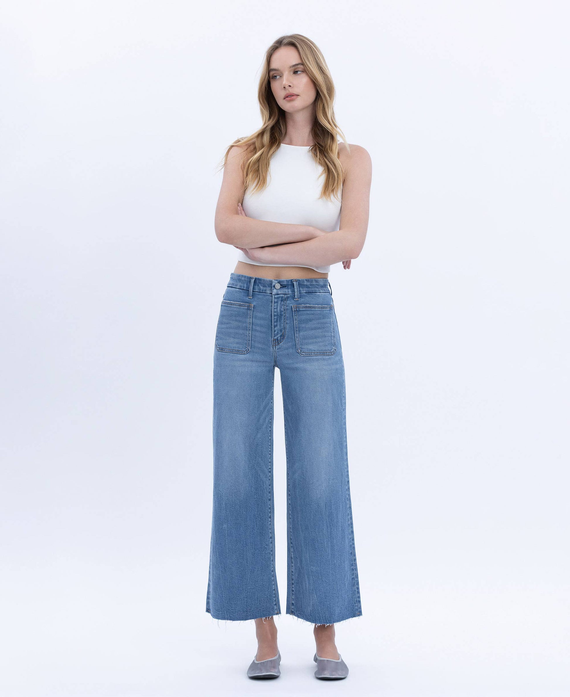 HIGH RISE COMFORT WAISTBAND CROP WIDE JEANS T6947 VERVET by FLYING MONKEY