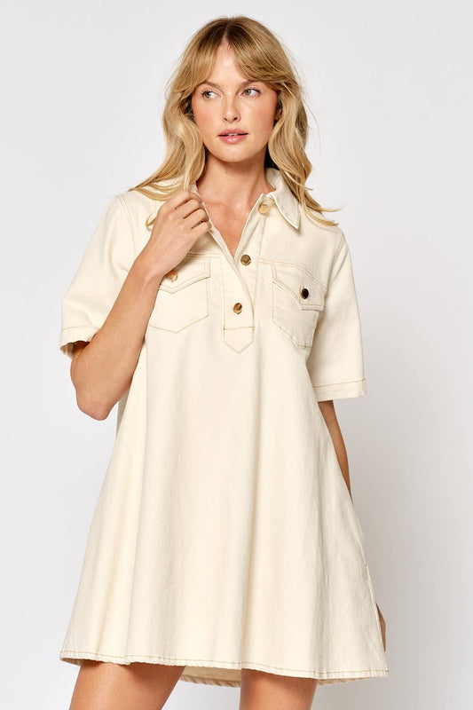 LILY SHORT SLEEVE BUTTON DOWN DENIM DRESS