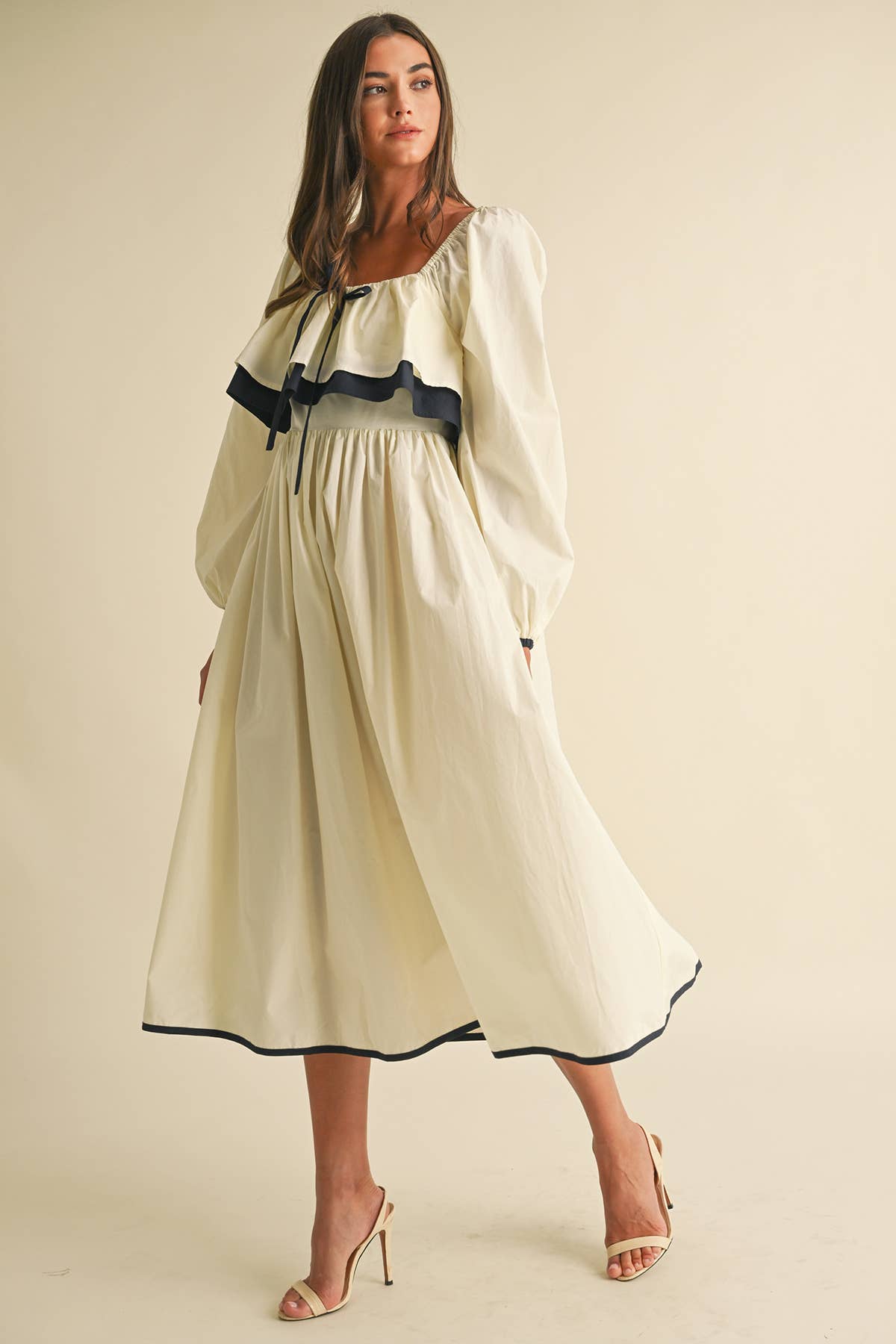 Karina Ruffle Long Sleeve Midi Cotton Dress