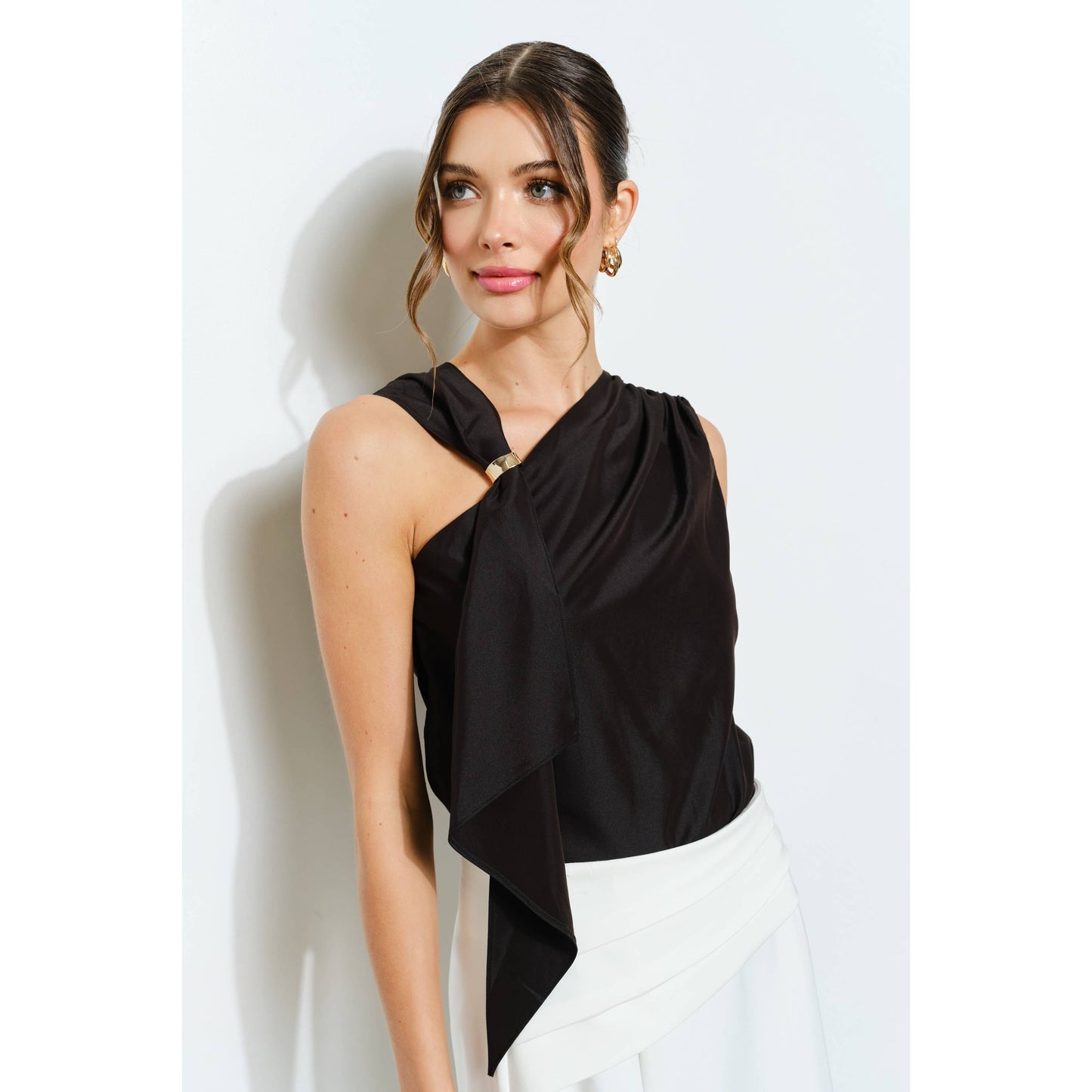 Asymmetric Drape Ring Detail Top INA