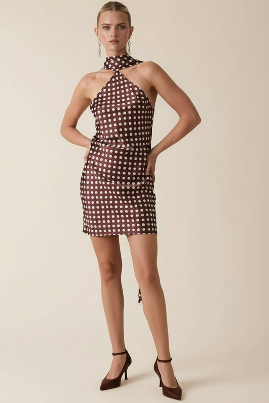 SATIN POLKA DOT LONG SCARF BIAS CUT MINI DRESS Sky to Moon