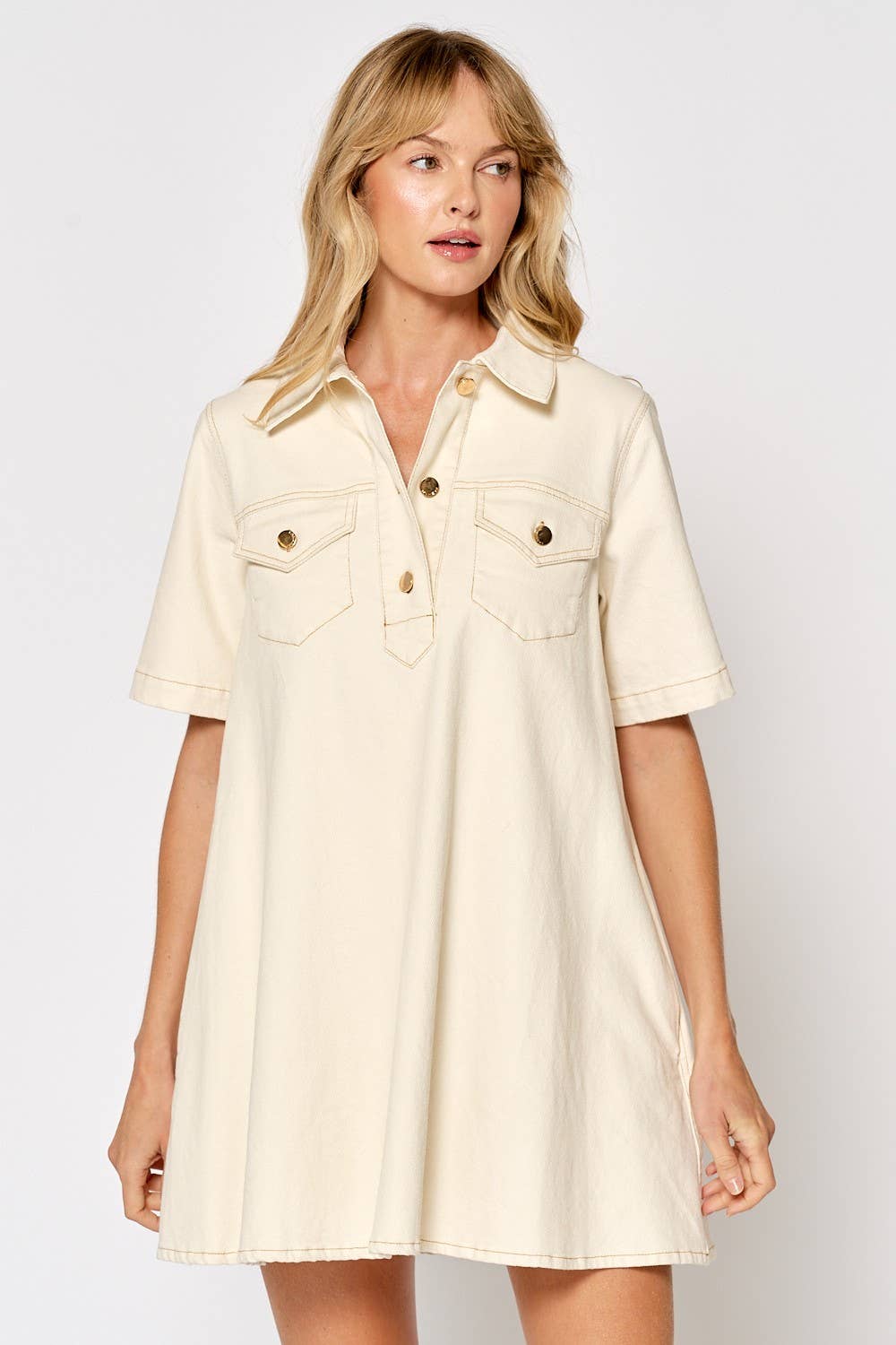LILY SHORT SLEEVE BUTTON DOWN DENIM DRESS