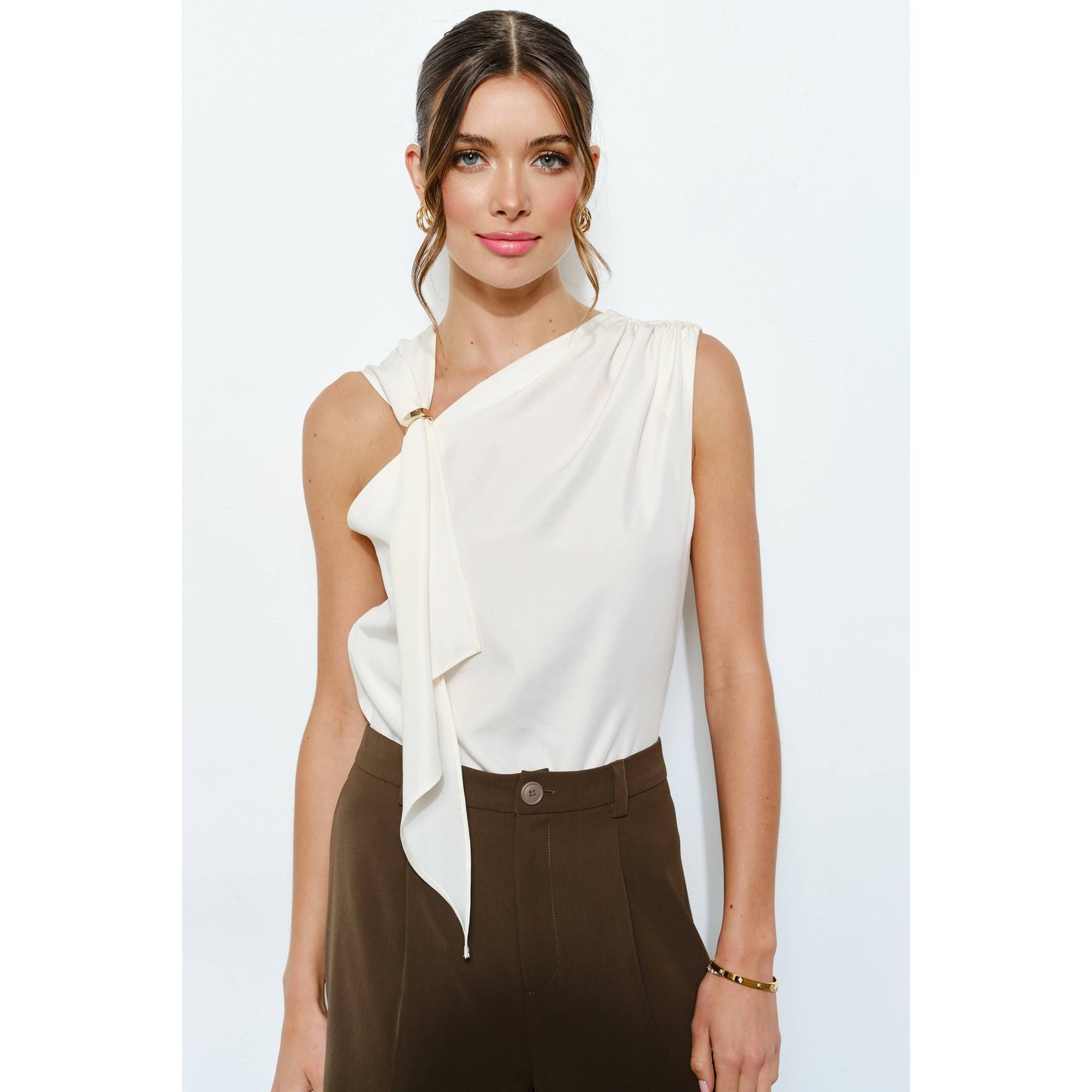 Asymmetric Drape Ring Detail Top INA