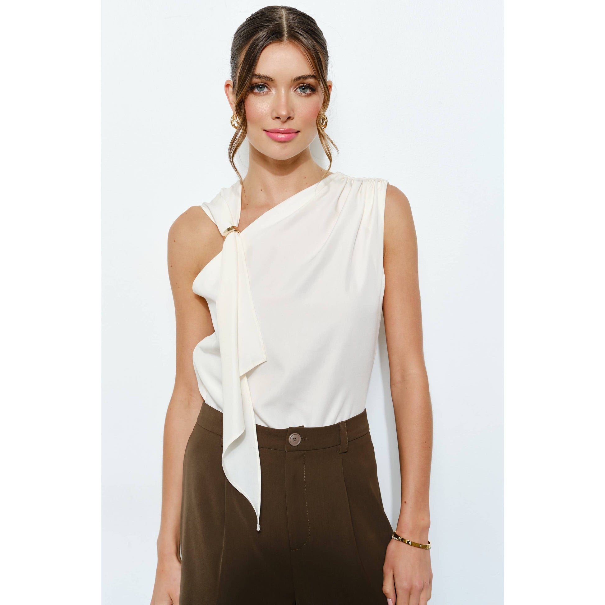 Asymmetric Drape Ring Detail Top INA