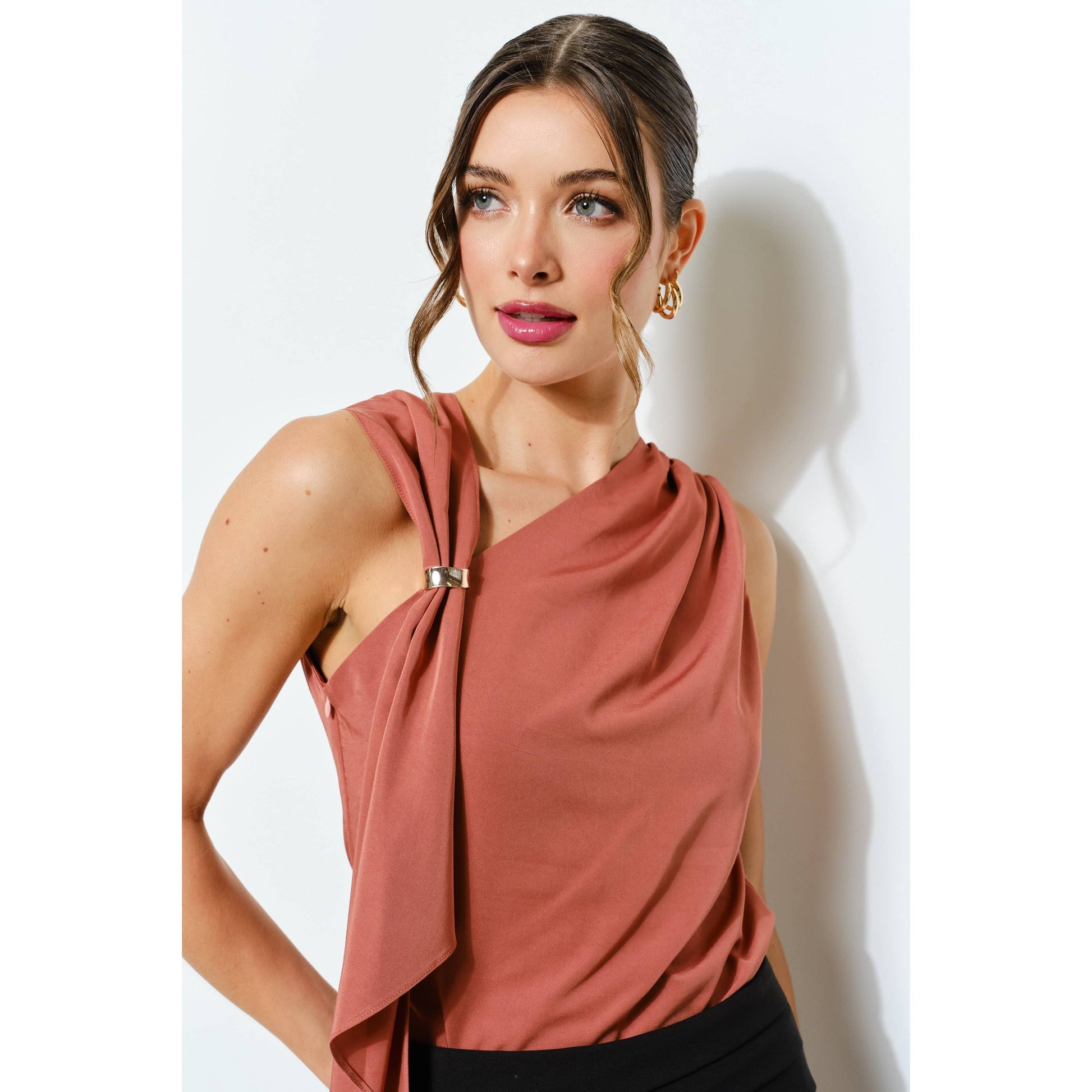 Asymmetric Drape Ring Detail Top INA