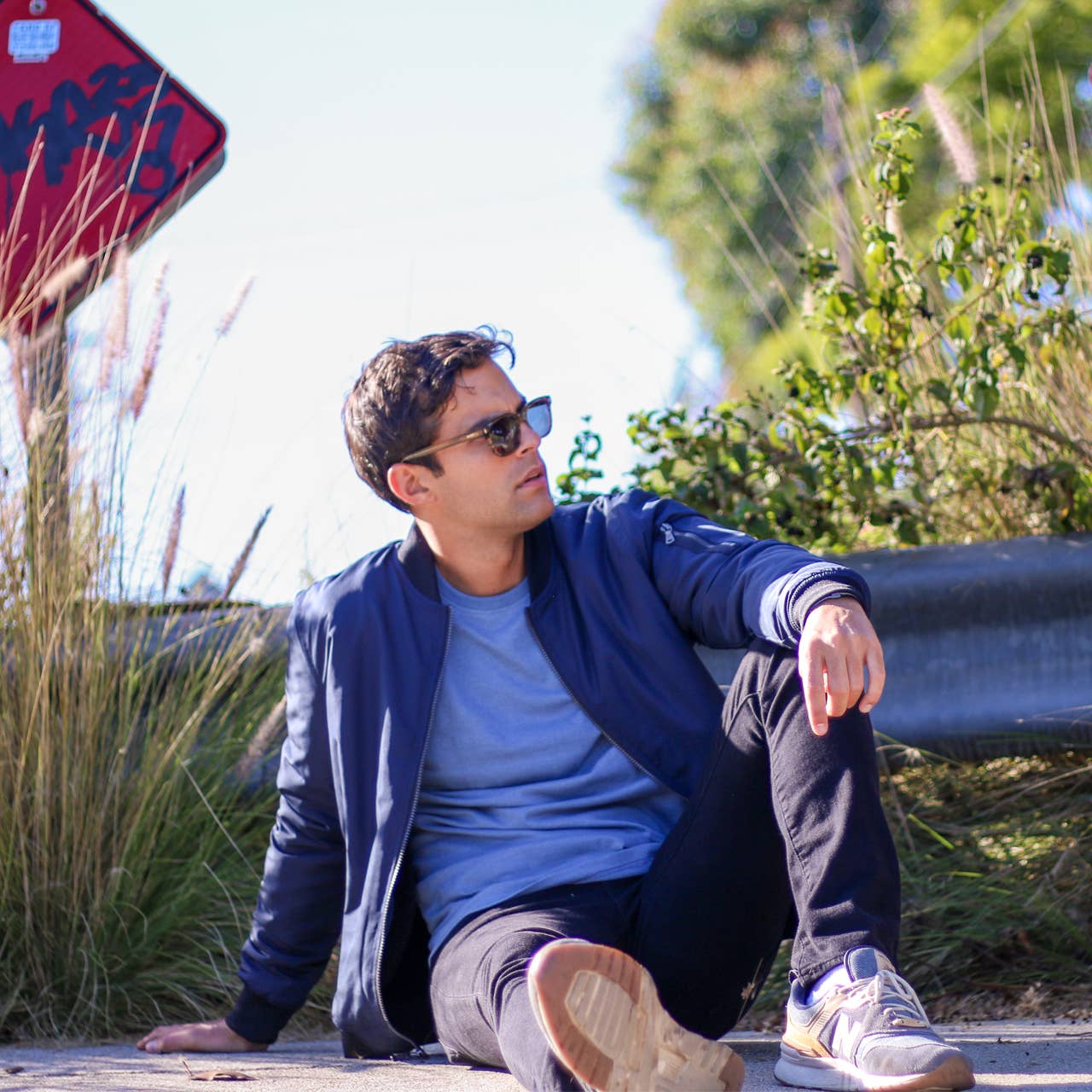 Lewis Navy Sherpa Lined Bomber Jacket