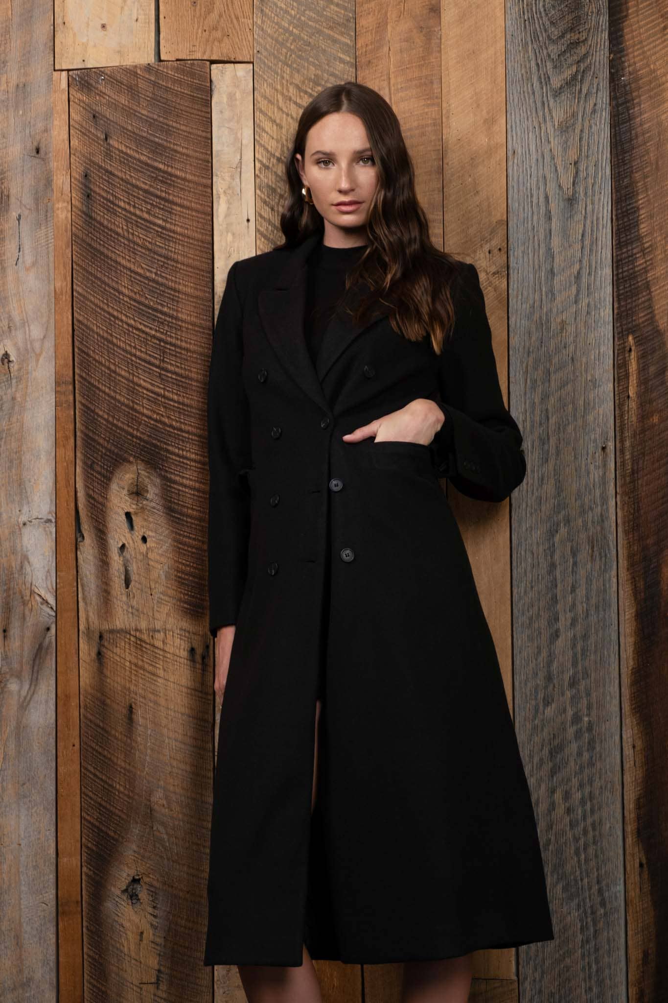 DOUBLE BREASTED LONGLINE NOTCHED COAT