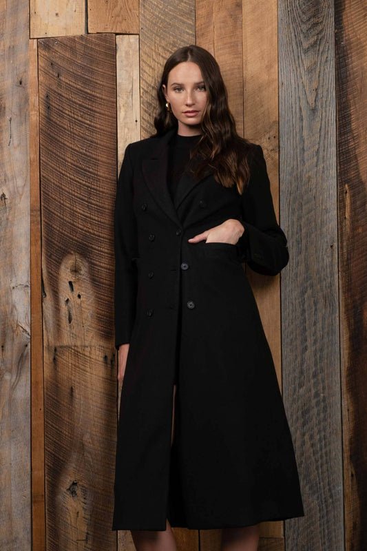 DOUBLE BREASTED LONGLINE NOTCHED COAT