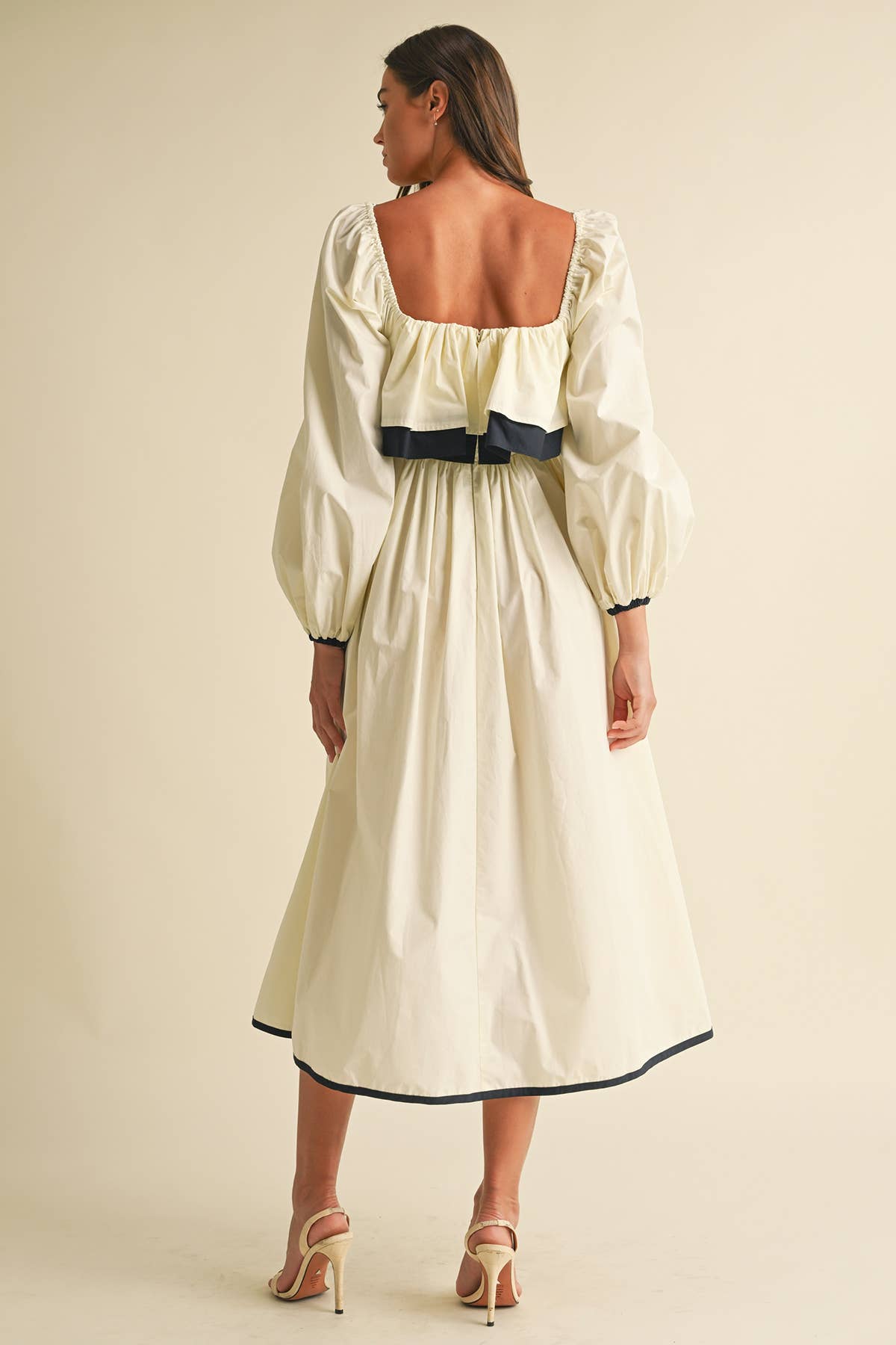 Karina Ruffle Long Sleeve Midi Cotton Dress
