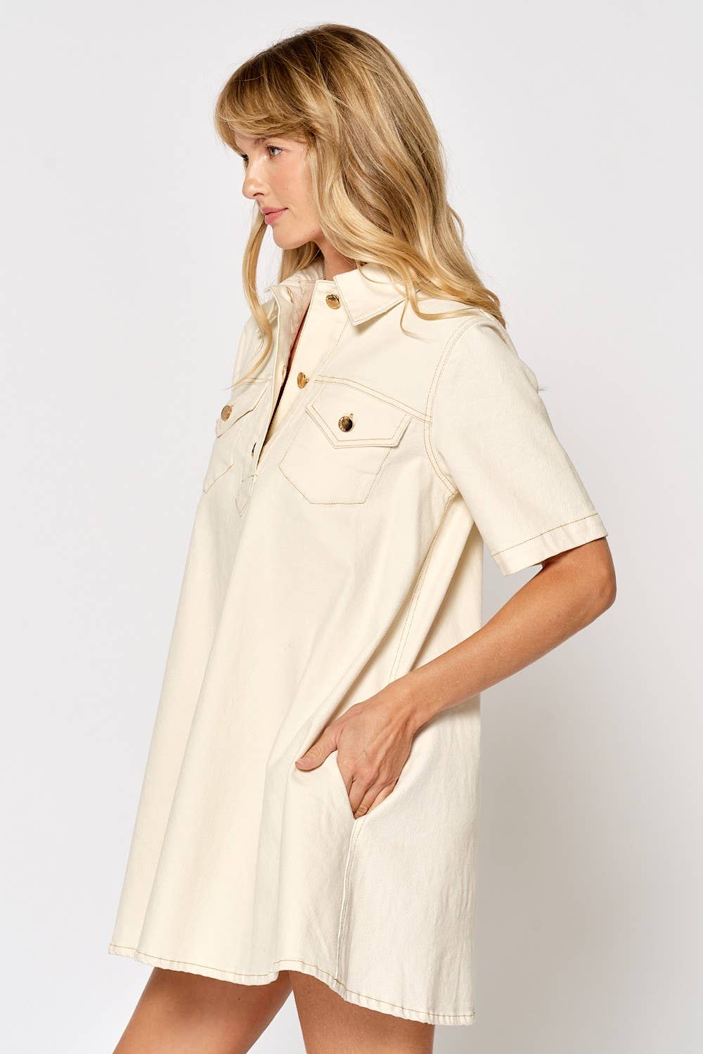 LILY SHORT SLEEVE BUTTON DOWN DENIM DRESS