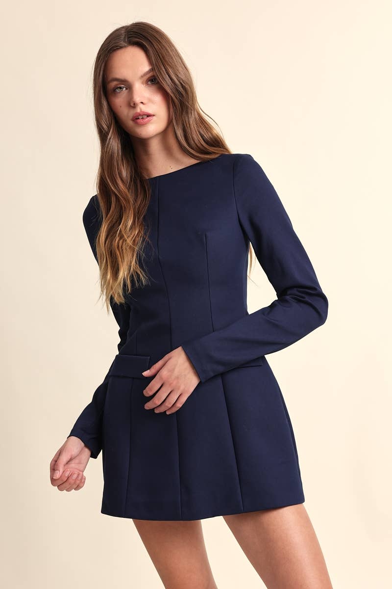 BOAT NECK LONG SLEEVE SLIM FIT-IN MINI DRESS Sky to Moon