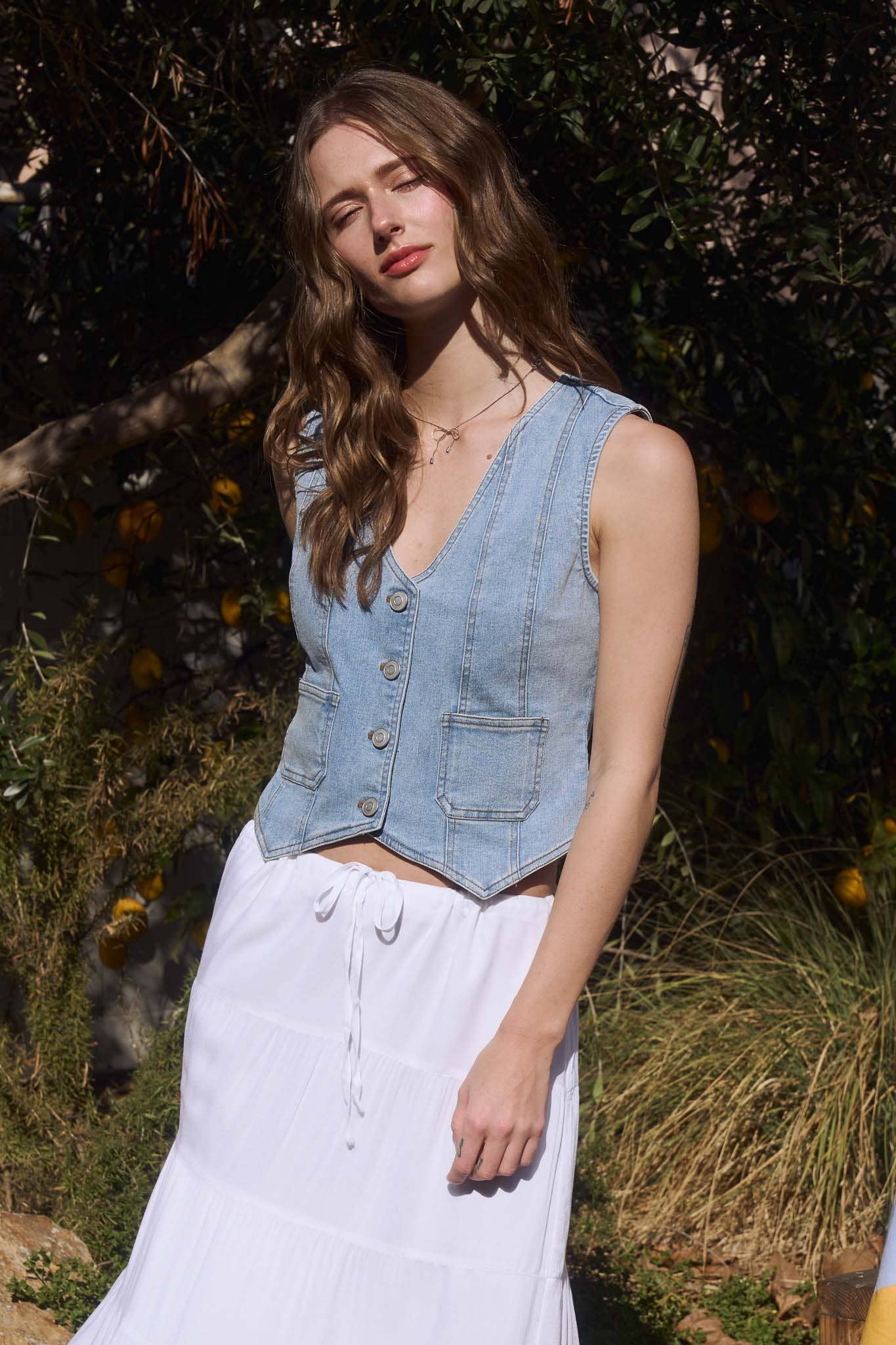 ROXY BUTTON DOWN DENIM VEST