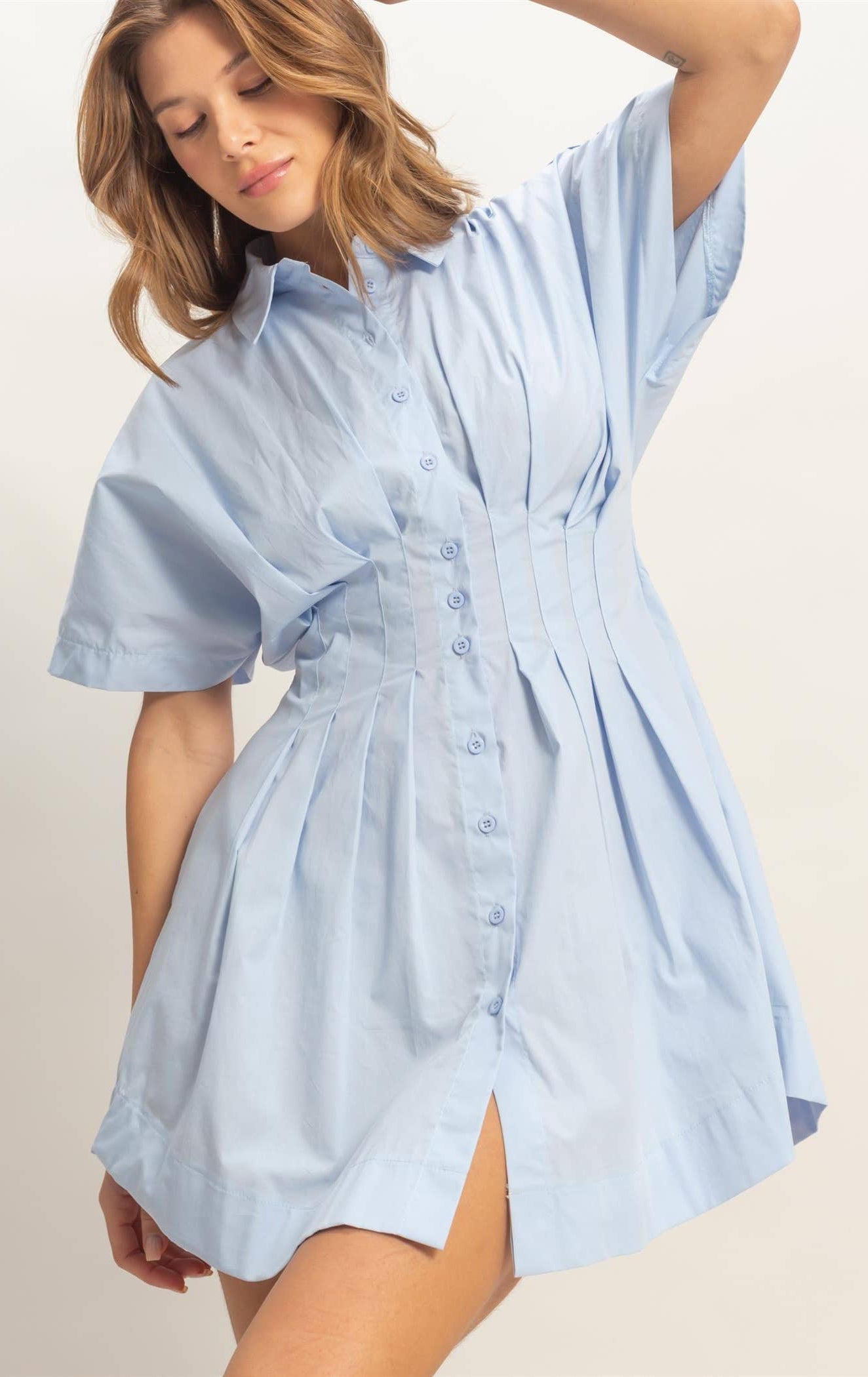 Pleated Button-Up Dress HYFVE