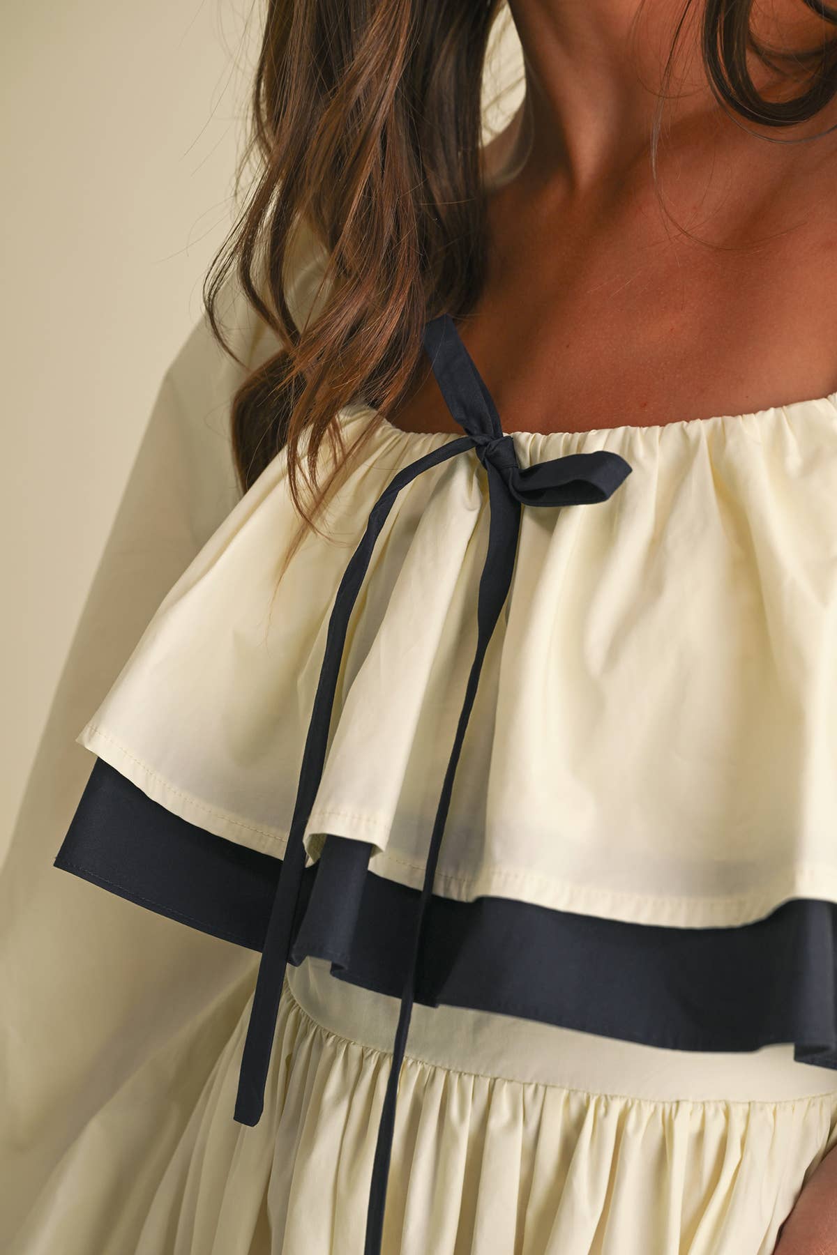 Karina Ruffle Long Sleeve Midi Cotton Dress